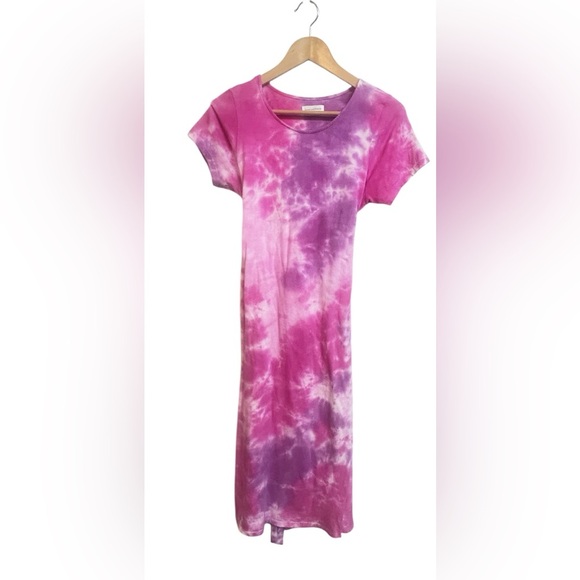 Lovers + Friends Dress Womens M Pink Brooklyn Tie Dye Midi Side Slit Stretch - Picture 2 of 9